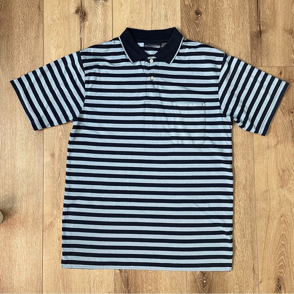 Vintage PURITAN Striped Polo Shirt Short Sleeves Blue Men’s Medium
